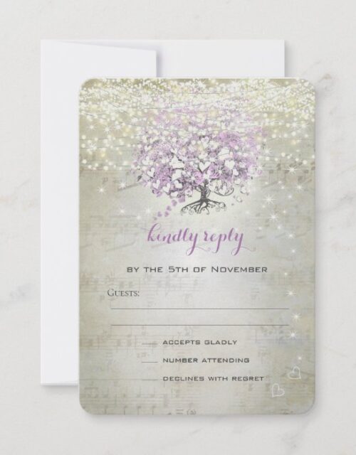 Lavender Fairytale Lights and Stars Wedding RSVP Card