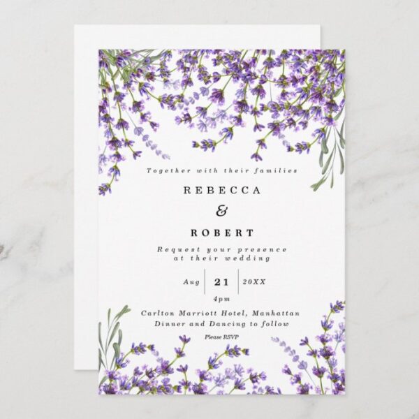 lavender florals boho modern wedding invitation