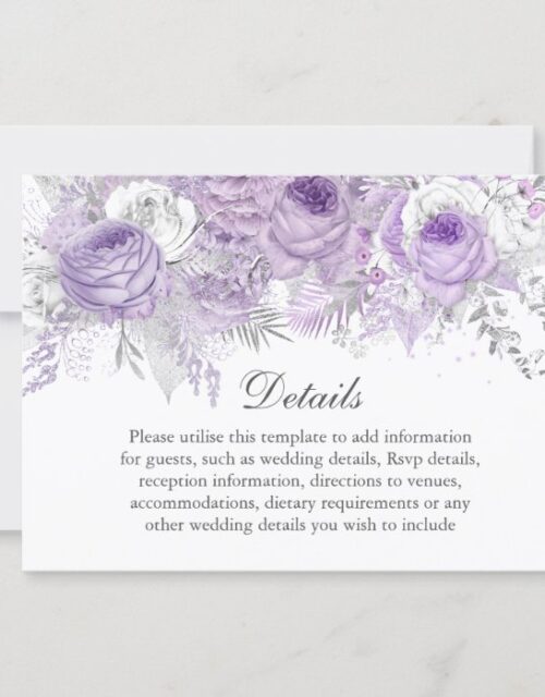 Lavender Purple Silver Flower Wedding Details Invitation