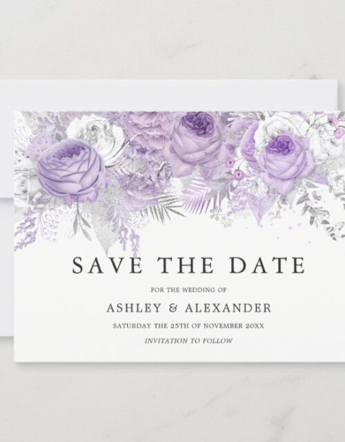 Lavender Purple White Silver Flower Save The Date