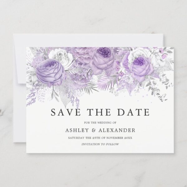 Lavender Purple White Silver Flower Save The Date