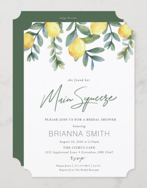 Lemon Bridal Shower invitation main squeeze