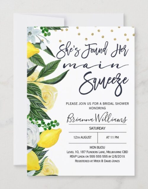 Lemon Floral Main Squeeze Bridal Shower Invitation