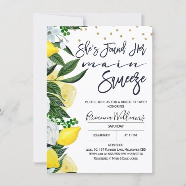 Lemon Floral Main Squeeze Bridal Shower Invitation