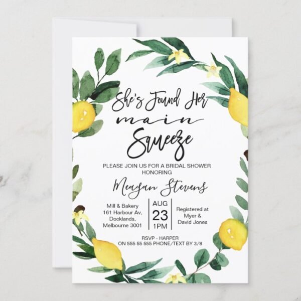 Lemon Main Squeeze Bridal Shower Invitation