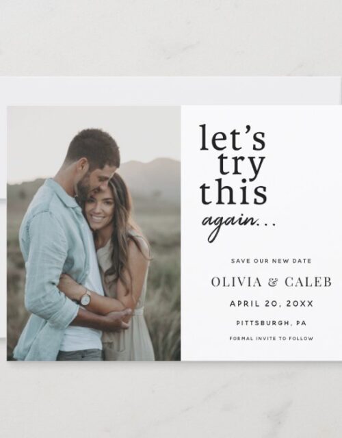 Let's Try this Again Change the date Wedding Invitation