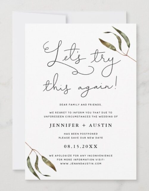 Let's Try This Again Rustic Greenery Wedding Save The Date