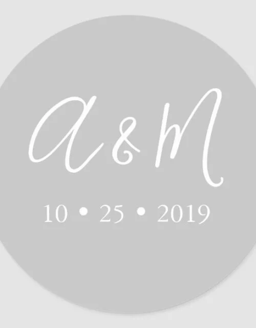 Light silver monogram elegant wedding classic round sticker