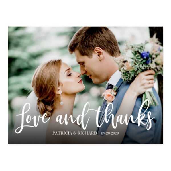Love And Thanks Elegant Photo Wedding Thank You Postcard