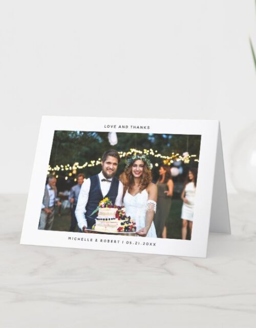 Love and Thanks Modern Minimalist Wedding Photo Thank You Card