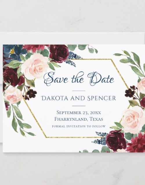 Love Bloom | Rustic Navy Burgundy Floral Save The Date