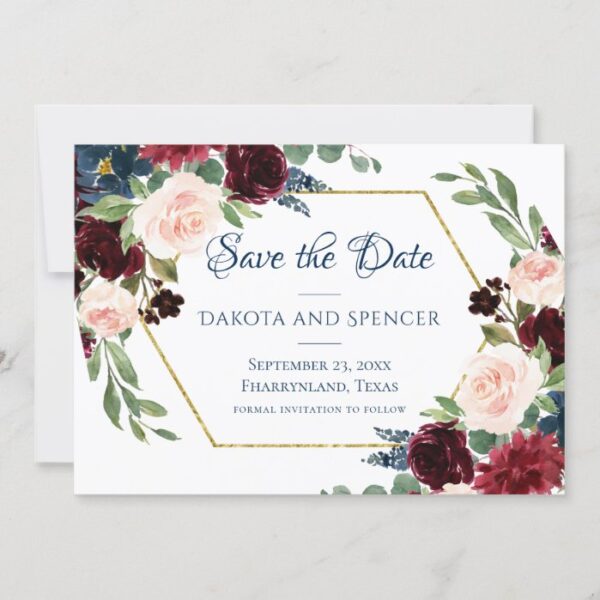 Love Bloom | Rustic Navy Burgundy Floral Save The Date
