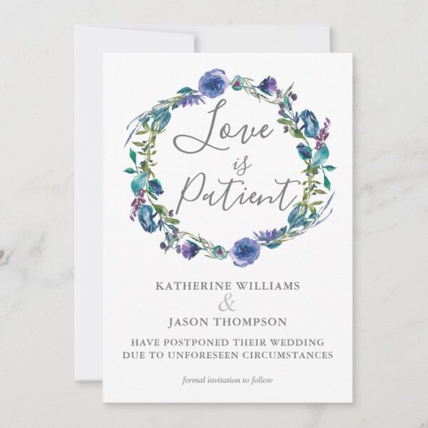 Love is Patient Wedding Date Change Violet Floral Save The Date