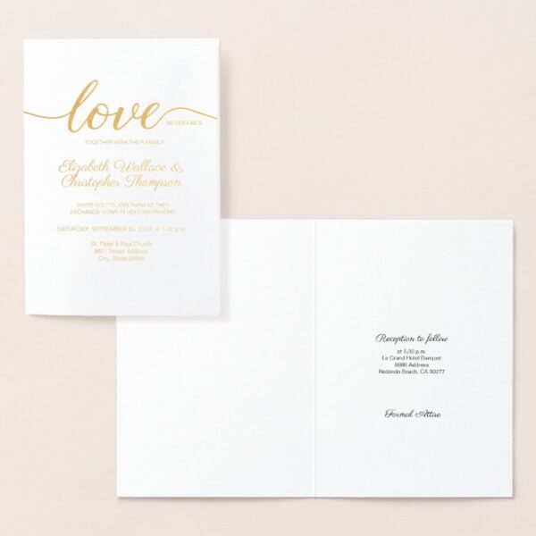 Love Script Modern Custom Christian Wedding Foil Card