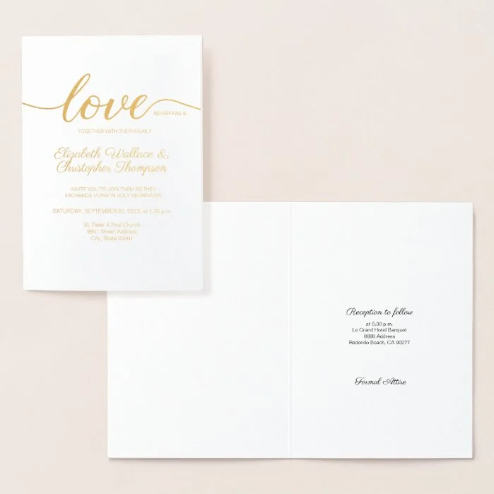 Love Script Modern Custom Christian Wedding Foil Card