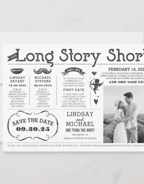 Love Story Timeline Fun Save the Date Photo Invitation