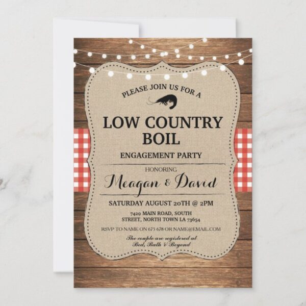 Low Country Boil Engagement Party Red Check Invitation