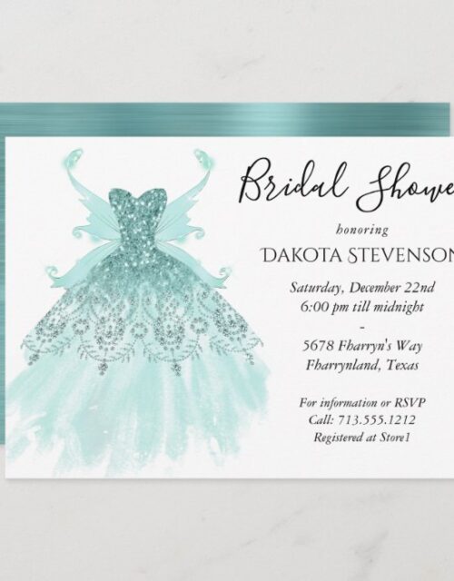 Luxe Fairy Wing Gown | Mint Green Bridal Shower Invitation