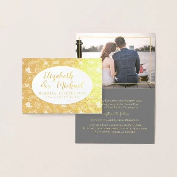 Luxury FOIL PHOTO Folded Elegant Leaves WEDDING Foil Card