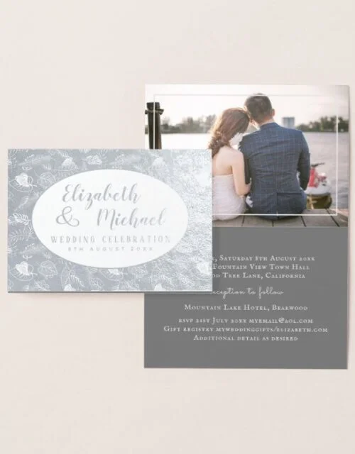 Luxury FOIL PHOTO Folded Elegant Leaves WEDDING Foil Card