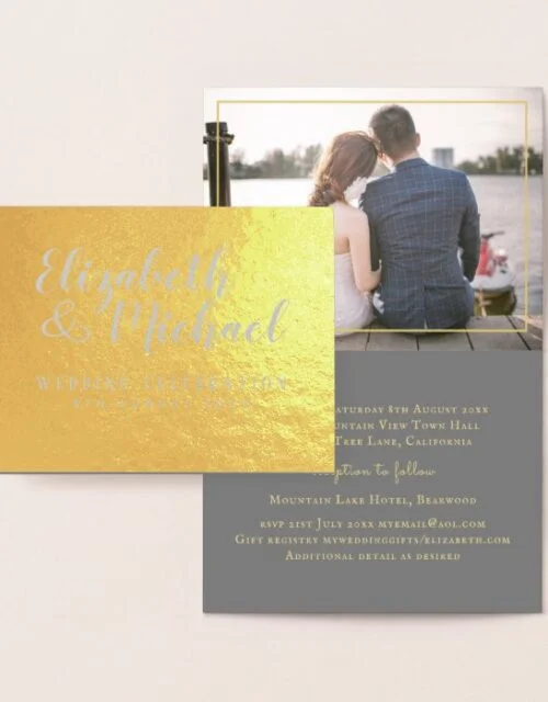 Luxury FOIL PHOTO Folded Elegant Modern WEDDING Foil Card