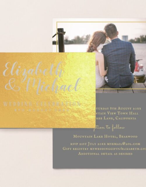 Luxury FOIL PHOTO Folded Elegant Modern WEDDING Foil Card