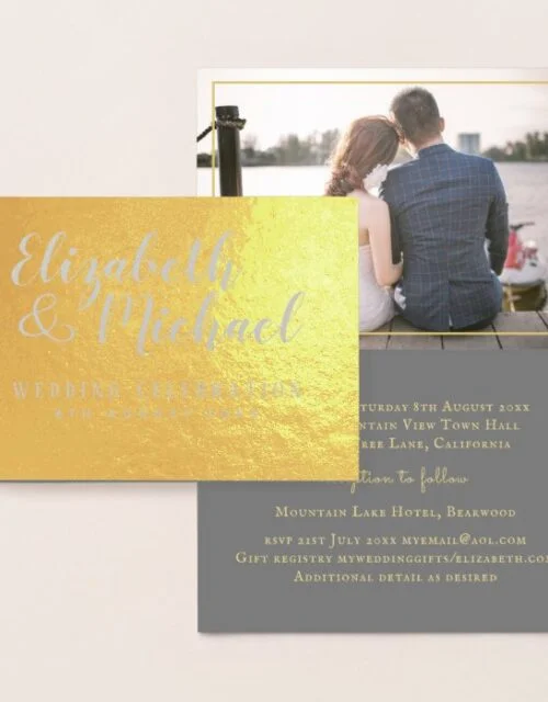 Luxury FOIL PHOTO Folded Elegant Modern WEDDING Foil Card
