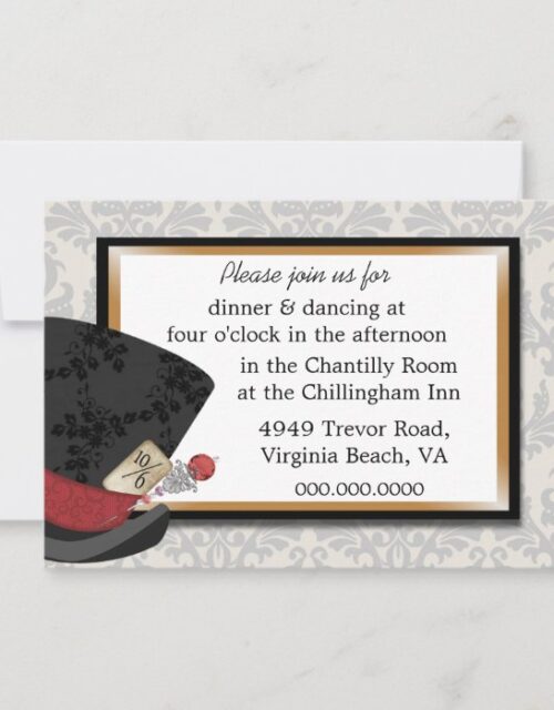 Mad Hatter Wedding Reception Card
