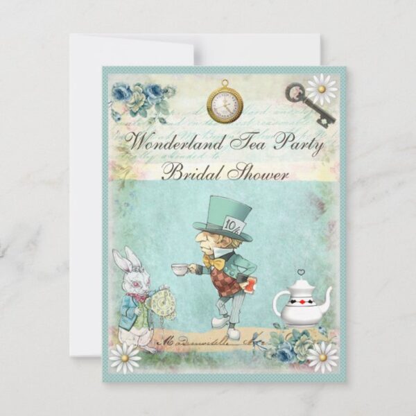 Mad Hatter Wonderland Tea Party Bridal Shower Invitation