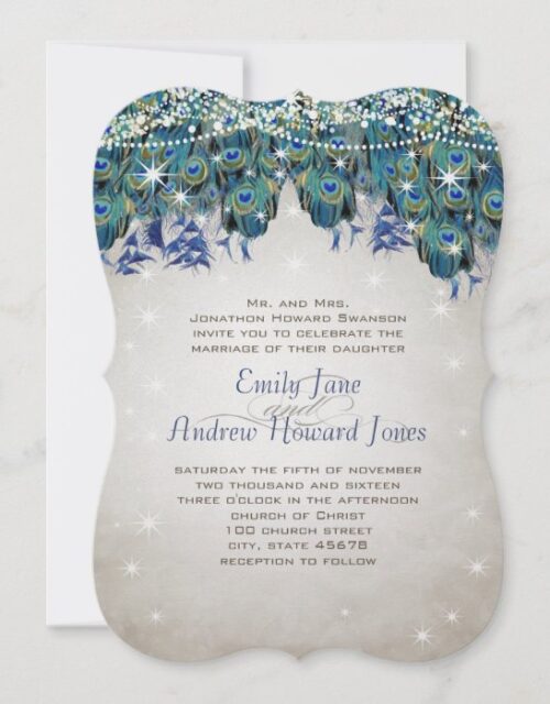 Magical Fairy Tale Lights Navy Turquoise Peacock Invitation