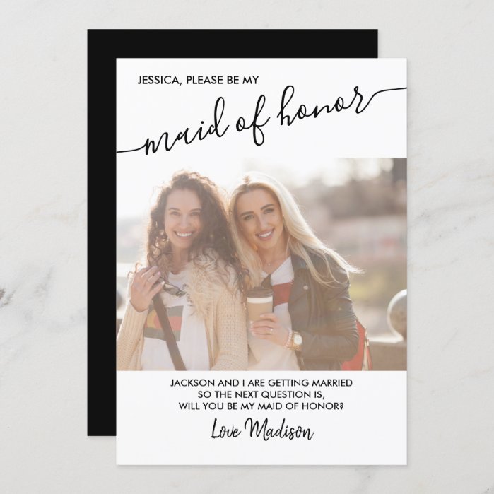 Maid of Honor Black and White Photo Proposal Card
