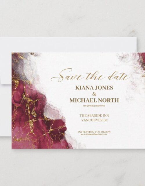 Marble Glitter Wedding Burgundy Gold ID644 Save The Date