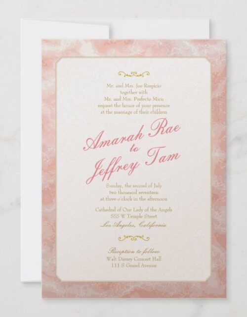 Marbled Wedding Invitation Gold Coral Typography