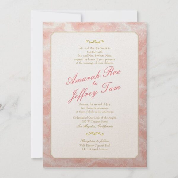 Marbled Wedding Invitation Gold Coral Typography