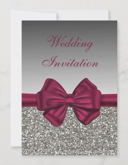 Maroon Satin Bow & Silver  – Wedding Invitation