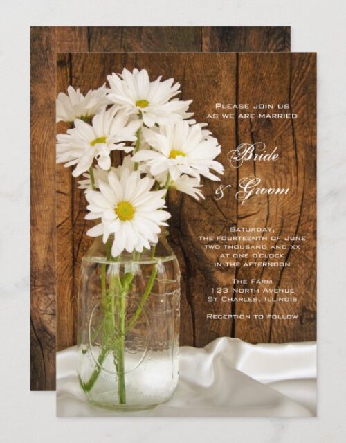 Mason Jar and White Daisies Barn Wedding Invitation