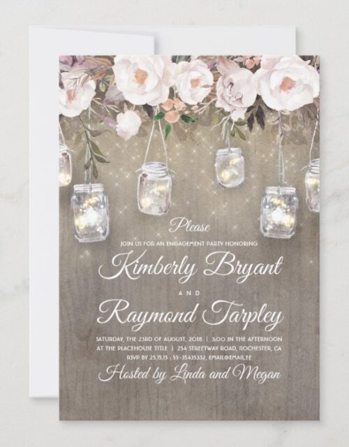 Mason Jar Lights Floral Rustic Engagement Party Invitation