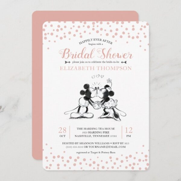 Mickey & Minnie | Pink Confetti Bridal Shower Invitation