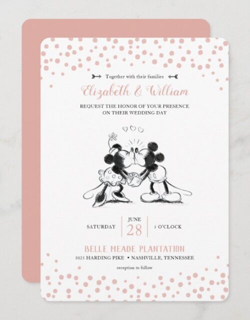 Mickey & Minnie | Pink Confetti Wedding Invitation