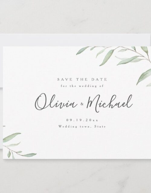 Minimal greenery simple calligraphy save the date