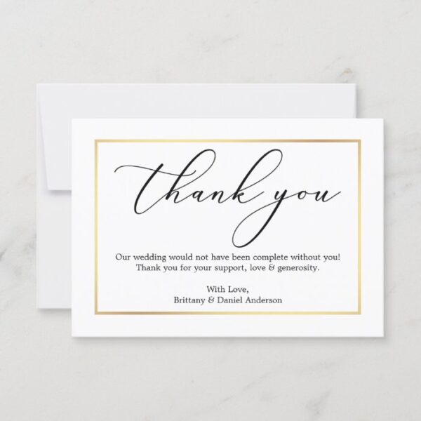 Minimalist Elegance Calligraphy Wedding Gold Frame Thank You Card