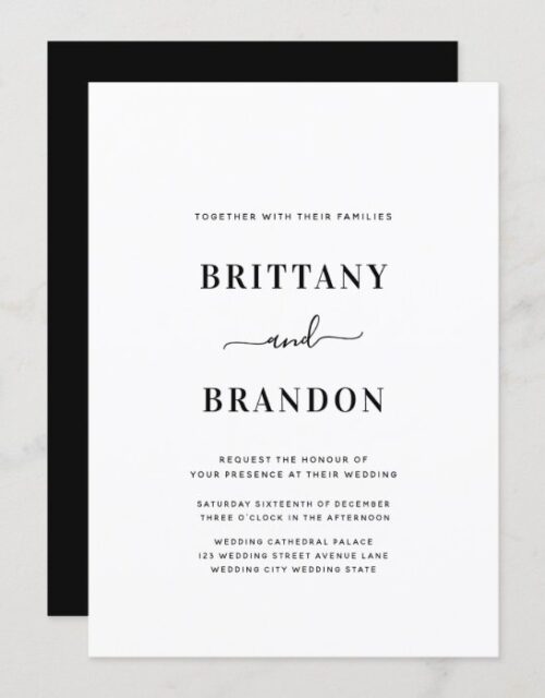 Minimalist Modern Black and White Wedding Invitation