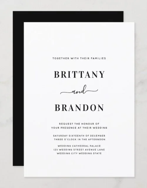 Minimalist Modern Black and White Wedding Invitation