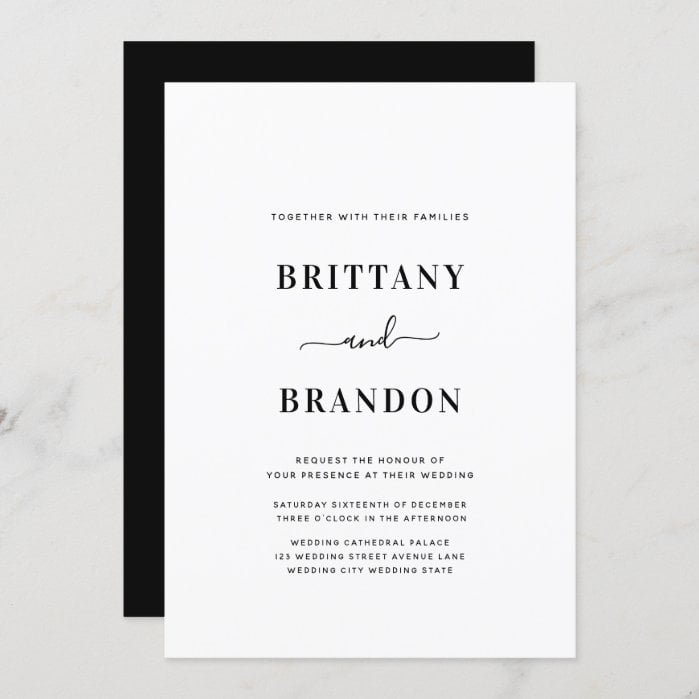 Minimalist Modern Black and White Wedding Invitation