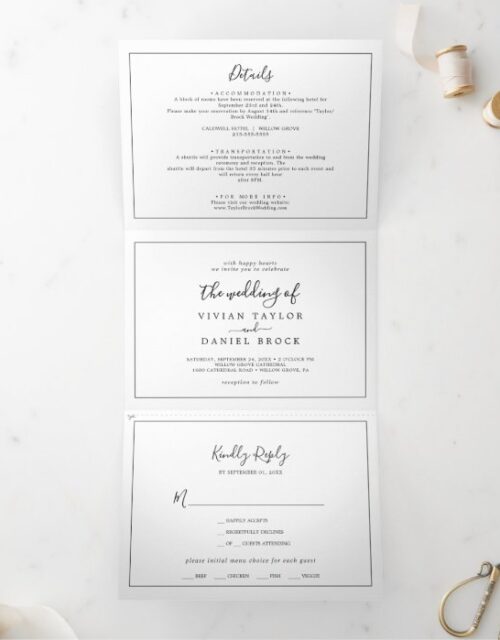 Minimalist Photo Wedding All In One Tri-Fold Invitation