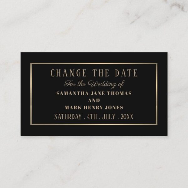 Modern and Sleek, Black and Gold, Change the Date Enclosure Card