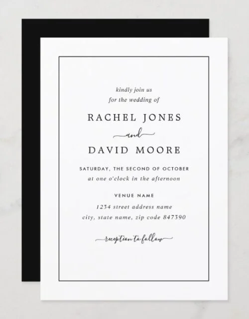 Modern Black And White Wedding Invitation