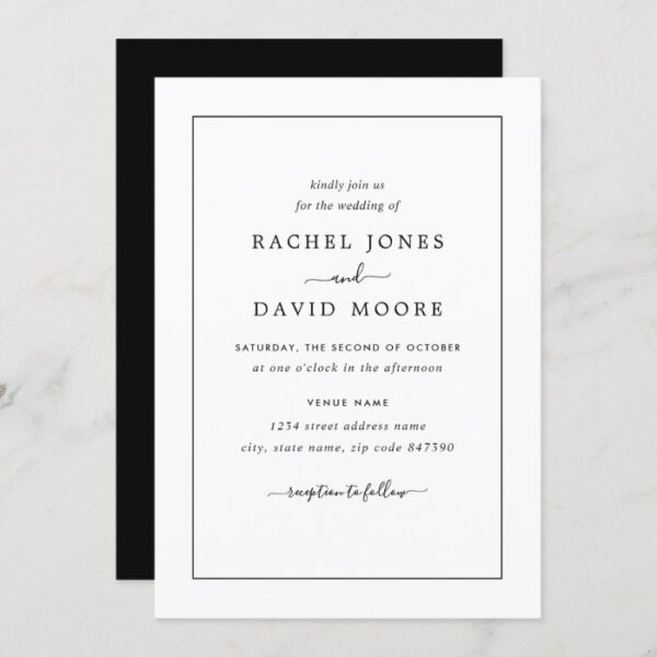 Modern Black And White Wedding Invitation