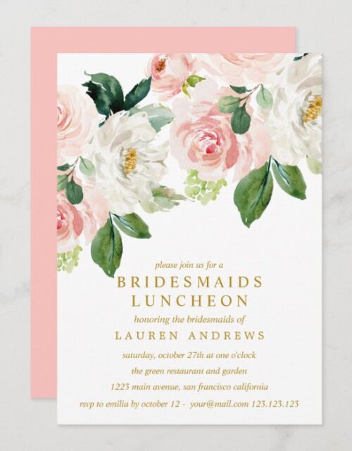 Modern Blush Bouquet Bridesmaids Luncheon Wedding Invitation