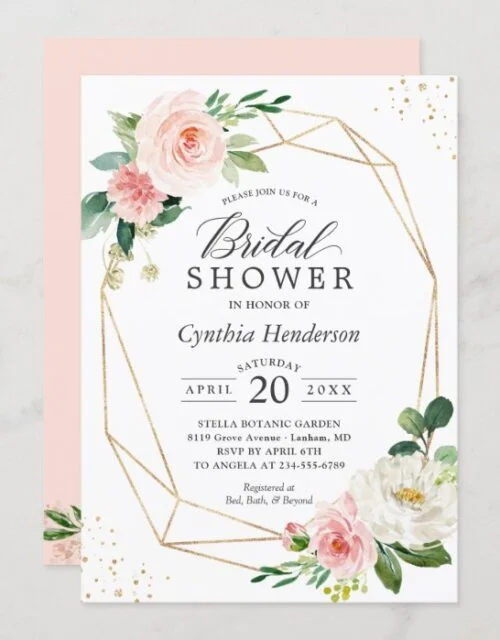 Modern Elegance Blush Pink Floral Bridal Shower Invitation